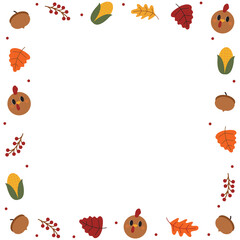 Fototapeta premium Autumnal Thanksgiving Border with Leaves and Corn