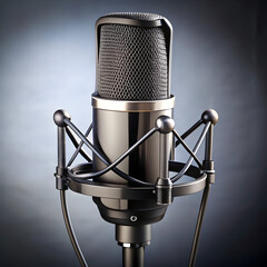 professional black condenser microphone on stand