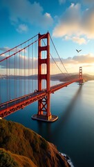 Fototapeta premium Golden Gate Bridge over water at sunset