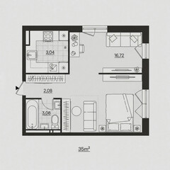 Minimalist Studio Apartment Layout