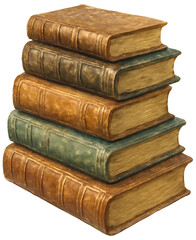 Vintage Stack of Leather-Bound Books on a White Background for Literature and Knowledge Themes