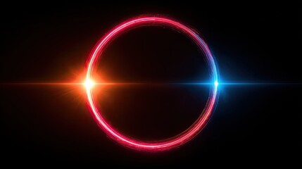 Circular frame of red and blue light, glowing, with bright points