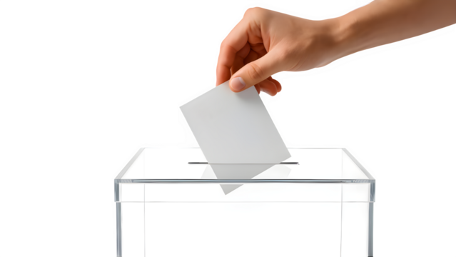 Hand Dropping Ballot Paper into Transparent Ballot Box PNG