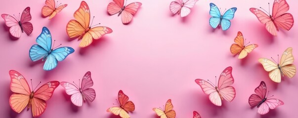 Pink Background Adorable Butterflies Forming