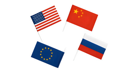 Obraz premium USA China Russia EU Flags in Circular Arrangement PNG