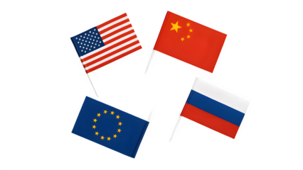 USA China Russia EU Flags in Circular Arrangement PNG