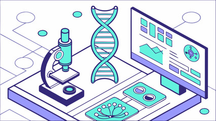 Futuristic Medical Biotechnology with DNA Helix and Innovation Tools – 16:9 Vector