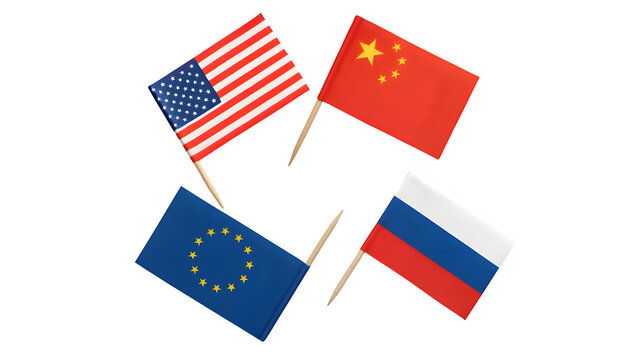 USA China Russia EU Flags in Circular Arrangement PNG