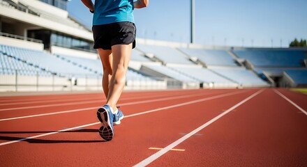 Fototapeta premium Athlete Running on Red Track in Stadium, Rear View