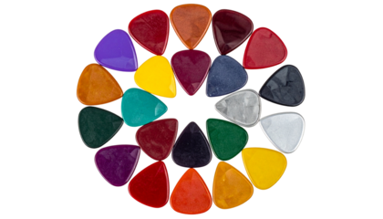 Colorful Guitar Picks in Semicircle Layout, Isolated on Transparent Background PNG