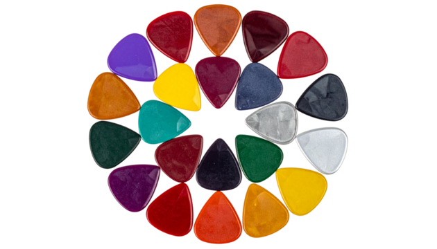 Colorful Guitar Picks in Semicircle Layout, Isolated on Transparent Background PNG