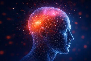 Obraz premium AI generated digital art of human head with glowing brain energy and abstract light particles symbolizing creativity consciousness and futuristic vision