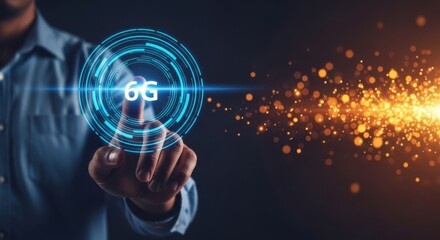 Empowering Future Technologies: Man Interacting with 6G Network Interface