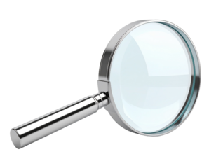Angled Side View Silver Magnifying Lens with Reflections, Transparent PNG