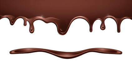 Delicious chocolate flow with smooth curves isolated on a clear background, showcasing culinary