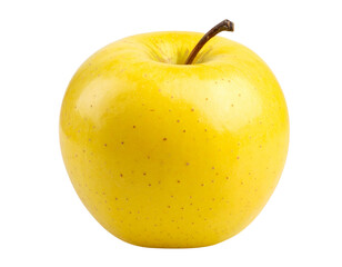 Angled Side View of Golden Delicious Apple with Stem, Transparent PNG