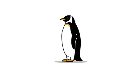 Obraz premium A charming cartoon illustration of a standing penguin, its black and white plumage stark against a clean white background, evoking a sense of simplicity and whimsy