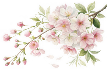 Delicate pink and white cherry blossoms on a dark background