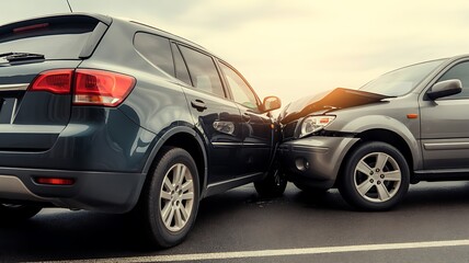 Naklejka premium Serious Car Accident Two Vehicles Involved in Major Collision Damaged Automobiles Aftermath Insurance Claim Investigation