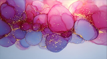 Fototapeta premium Abstract swirling shapes of pink, purple, and gold