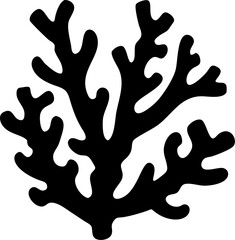 Silhouette of irregular coral branches isolated on white background isolated on transparent background