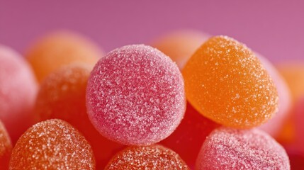Close-up of colorful, sugared gummy candies