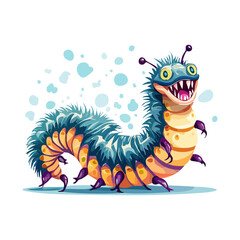 Fototapeta premium A whimsical digital art piece featuring a blue-bodied caterpillar with cheerful eyes and a tufted tail.