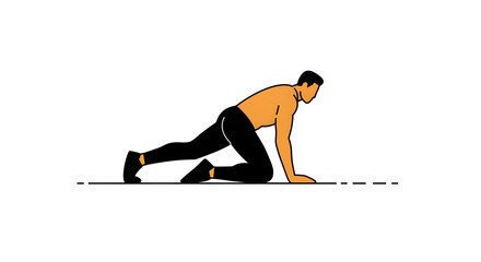 Vector illustration of a muscular man doing a bear crawl exercise, a bodyweight workout for strength and conditioning