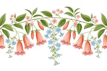 Elegant arching garland of pink and blue bell flowers