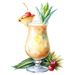 refreshing pina colada cocktail a watercolor ills