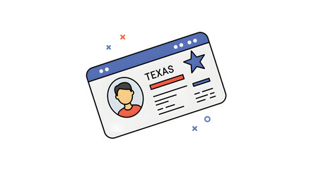 Texas Driver's License Illustration Official Identification Card with Photo, Name, and Texas Star for Government or Personal Use
