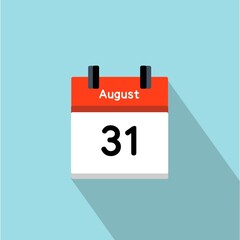 Flat Calendar Illustration with August 31 Date – Minimal Design for Schedule, Planning, and Important Day Reminder