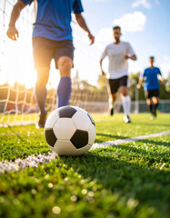 Obraz premium Mini soccer field with green turf, small goals, and a ball ready for the match