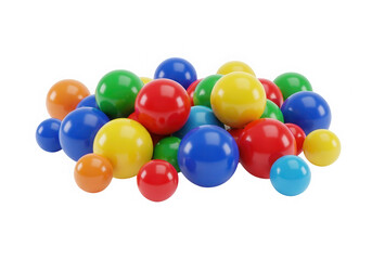 Pile of colorful plastic balls isolated on transparent background in studio shot