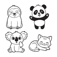 Vector art of charming cartoon animals, including a sloth, panda, koala, and cat, perfect for adding a touch of whimsy to any project