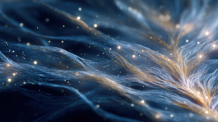 Artistic visualization of collagen fiber regeneration, abstract lines and glow