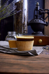Rustic artisan bakery and coffee series with bread, croissants, and vintage coffee grinder. Styled on wooden tables with natural textures, evoking cozy farmhouse mornings and organic slow food lifesty