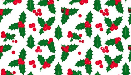 Christmas holly pattern on white background.