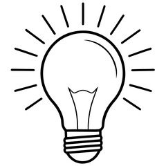 Illustration of a lightbulb with visible filament and radiating lines on a white background view "svg"