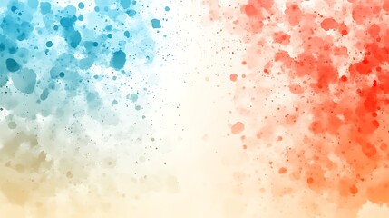 Abstract watercolor splatter design in shades of blue and red.