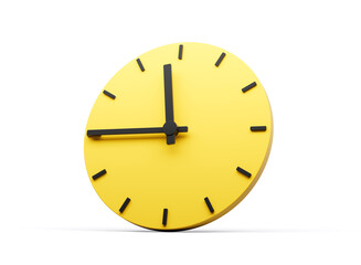 3d Simple Yellow Round Wall Clock 11:45 Eleven Forty Five Quarter To 12 3d illustration