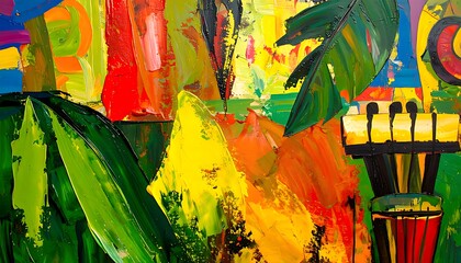 Vibrant abstract painting with bold colors and textured brushstrokes.