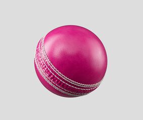 3D Shiny New Test Match Leather Stitched Pink Cricket Ball On White Background 3D Illustration