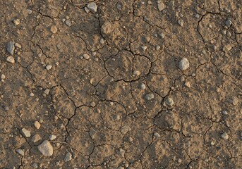 Dry cracked earth barren soil background showing drought conditions with stones and pebbles