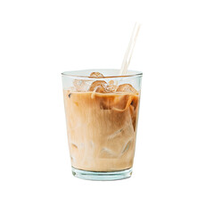 Refreshing glass of iced coffee with straw served in a clear glass