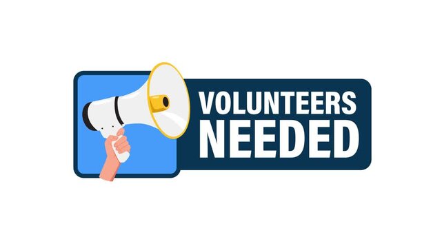 Volunteers needed announcement with megaphone on white and green screen