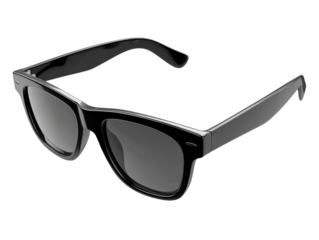 Angled Side View of Black Sunglasses with Reflective Lenses and Bold Frame, Minimal Studio Setup, Isolated on Transparent Background