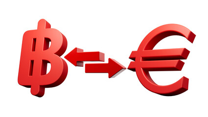 3d Red Baht And Euro Symbol Icons With Money Exchange Arrows On White Background 3d illustration