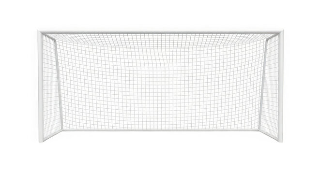 Detailed front view of a white soccer goal with black net isolated on transparent background - Powered by Adobe