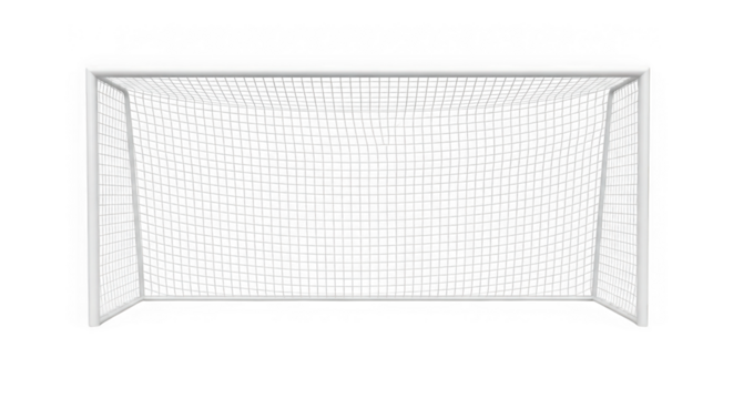 Detailed front view of a white soccer goal with black net isolated on transparent background - Powered by Adobe